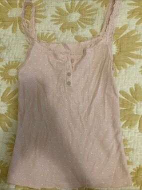 SO Pale Pink heart Ribbed Lace-Trim Tank
